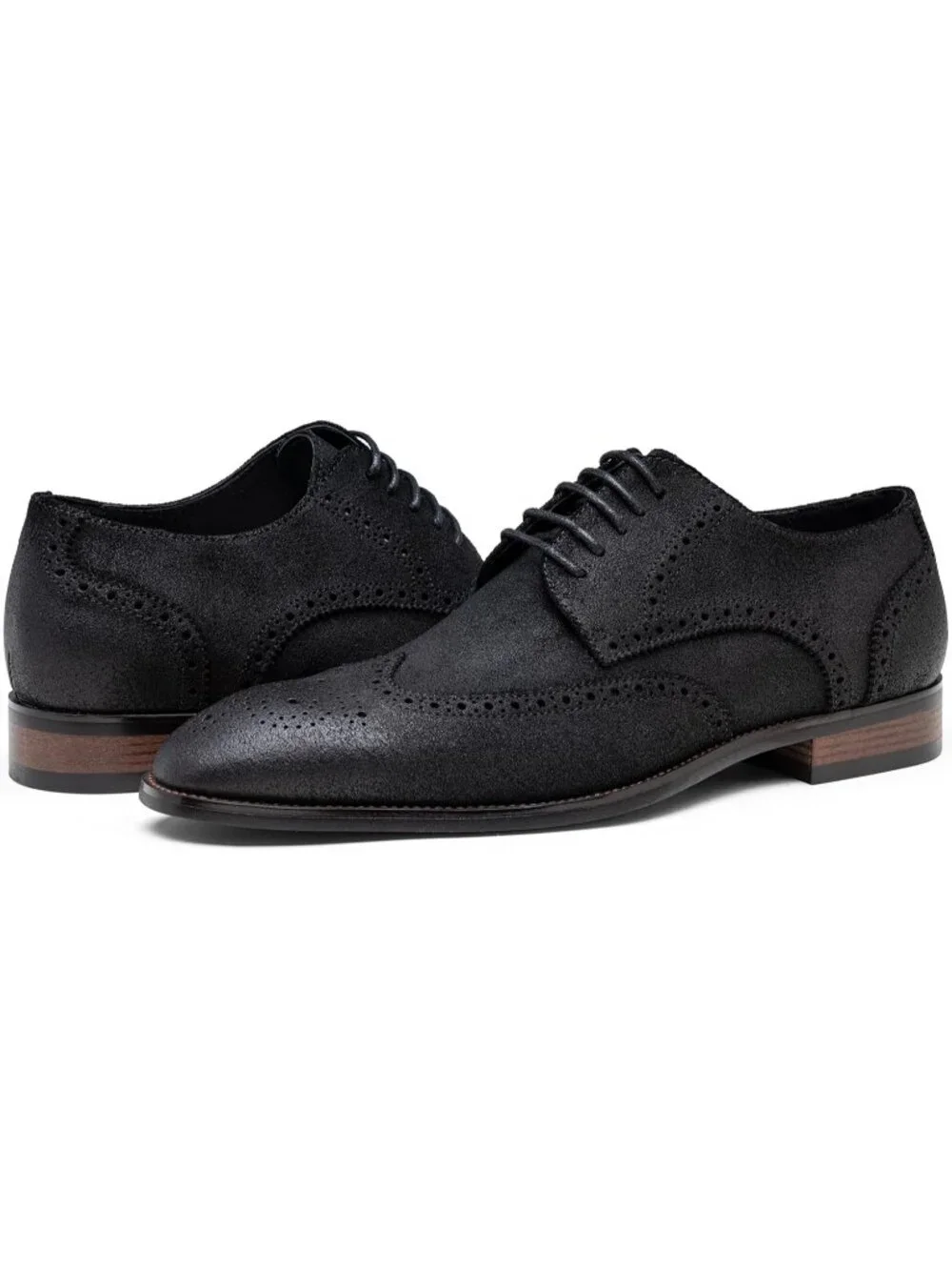 Men's Suede Black 1 Dress Shoes Leather Wingtip Formal Business Oxford Shoes